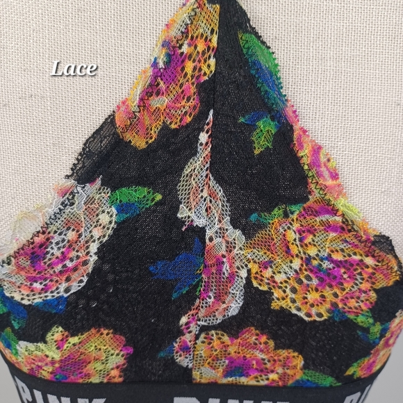 VS PINK Date Lace Racerback Push Up Bra 32DD Black Floral -Adjustable -Padded - Picture 8 of 15